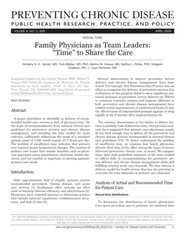 Family Physicians As Team Leaders: “Time” to Share the Care