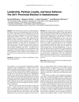 The 2011 Provincial Election in Saskatchewan