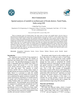 Spatial Analysis of Rainfall in Northern Part of Erode District, Tamil Nadu, India Using GIS