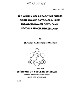 Preliminary Measurements of Tritium, Deuterium and Oxygen-Is in Lakes and Groundwater of Volcanic Rotorua Region, New Zealand In