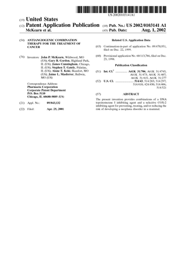 (12) Patent Application Publication (10) Pub. No.: US 2002/0103141 A1 Mckearn Et Al