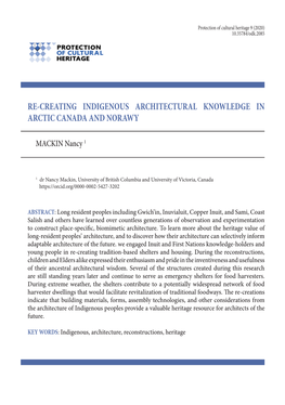 Re-Creating Indigenous Architectural Knowledge in Arctic Canada and Norawy
