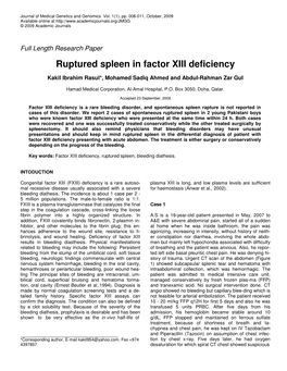 Ruptured Spleen in Factor XIII Deficiency