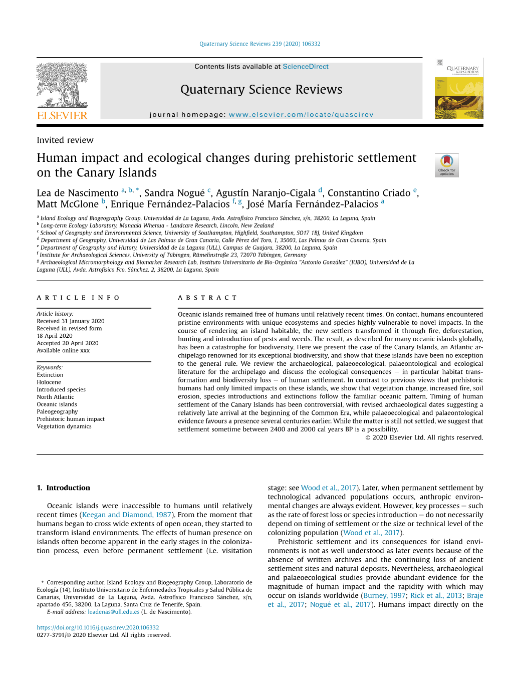 Human Impact and Ecological Changes During Prehistoric Settlement on the Canary Islands