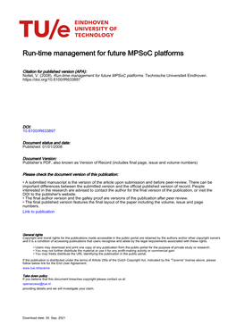 Run-Time Management for Future Mpsoc Platforms