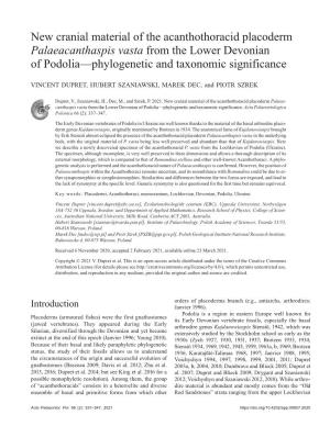 New Cranial Material of the Acanthothoracid Placoderm Palaeacanthaspis Vasta from the Lower Devonian of Podolia—Phylogenetic and Taxonomic Significance