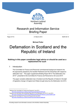 Defamation in Scotland and the Republic of Ireland