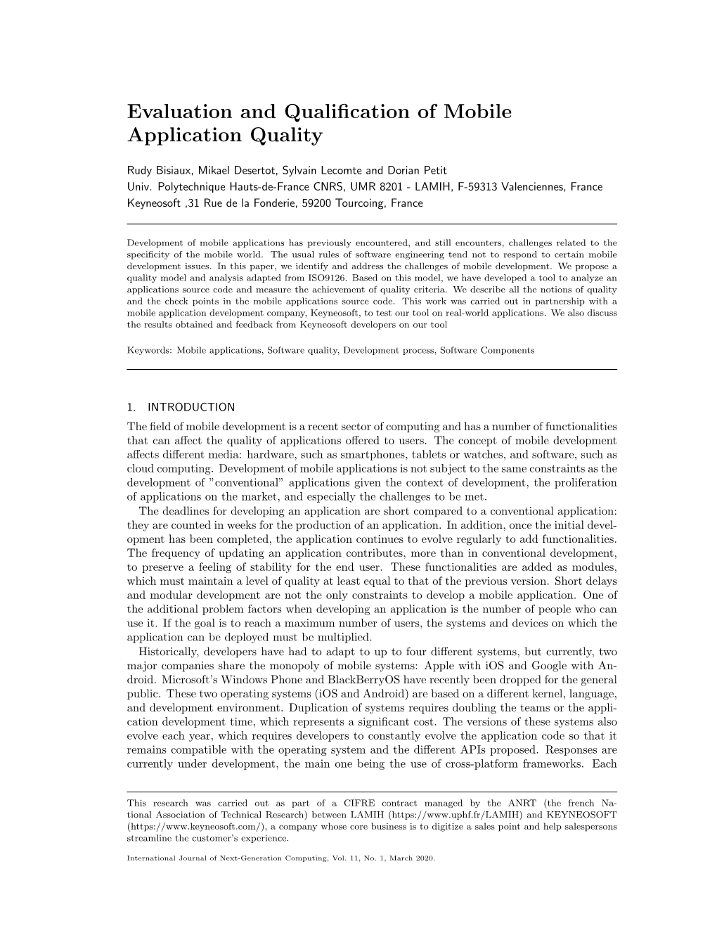 Evaluation and Qualification of Mobile Application Quality