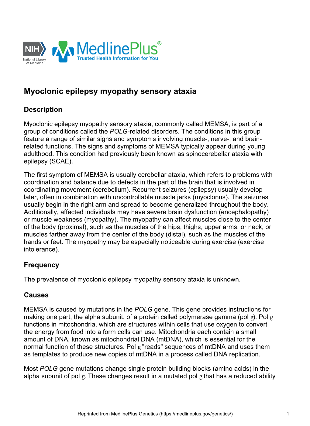 Myoclonic Epilepsy Myopathy Sensory Ataxia