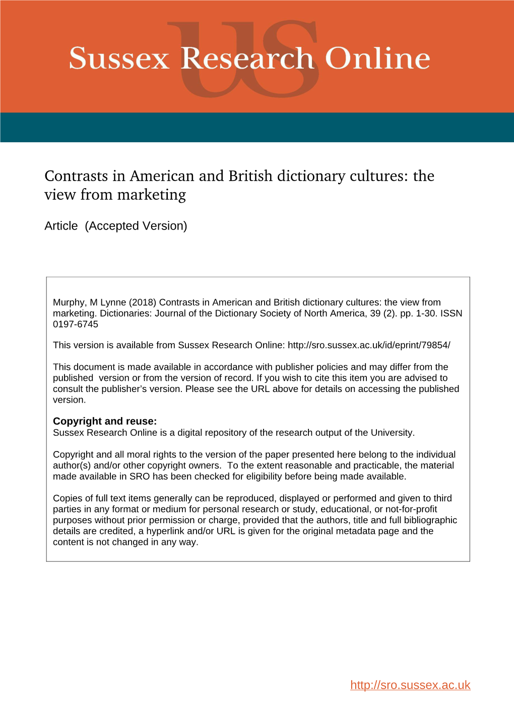 Contrasts in American and British Dictionary Cultures: the View from Marketing