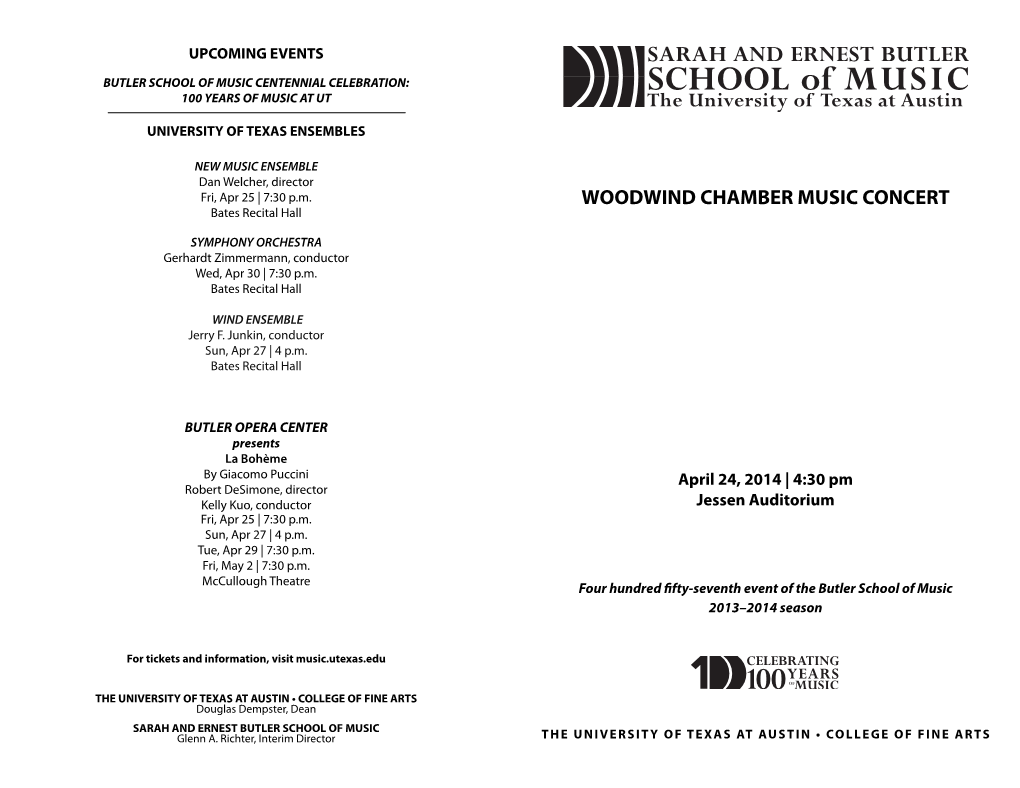 WOODWIND CHAMBER MUSIC CONCERT Bates Recital Hall