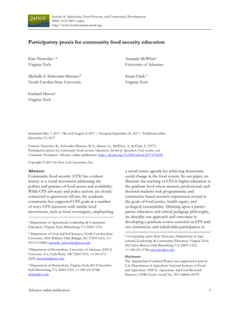 Participatory Praxis for Community Food Security Education