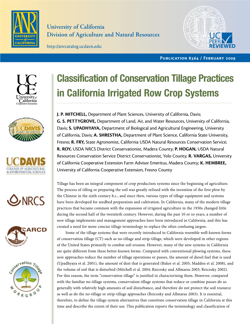 Conservation Tillage Practices in California Irrigated Row Crop Systems