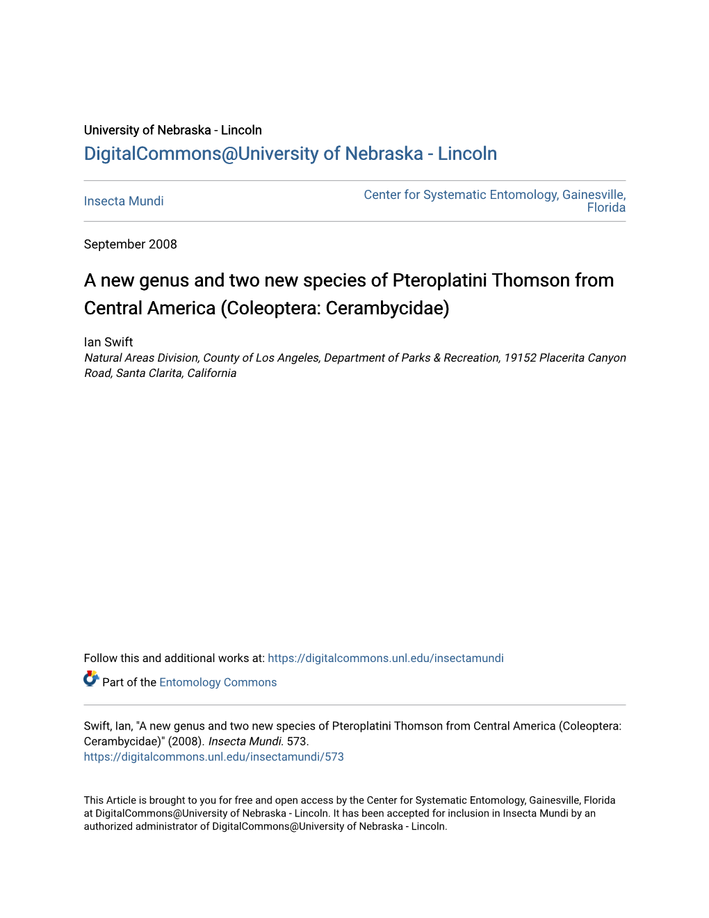 A New Genus and Two New Species of Pteroplatini Thomson from Central America (Coleoptera: Cerambycidae)