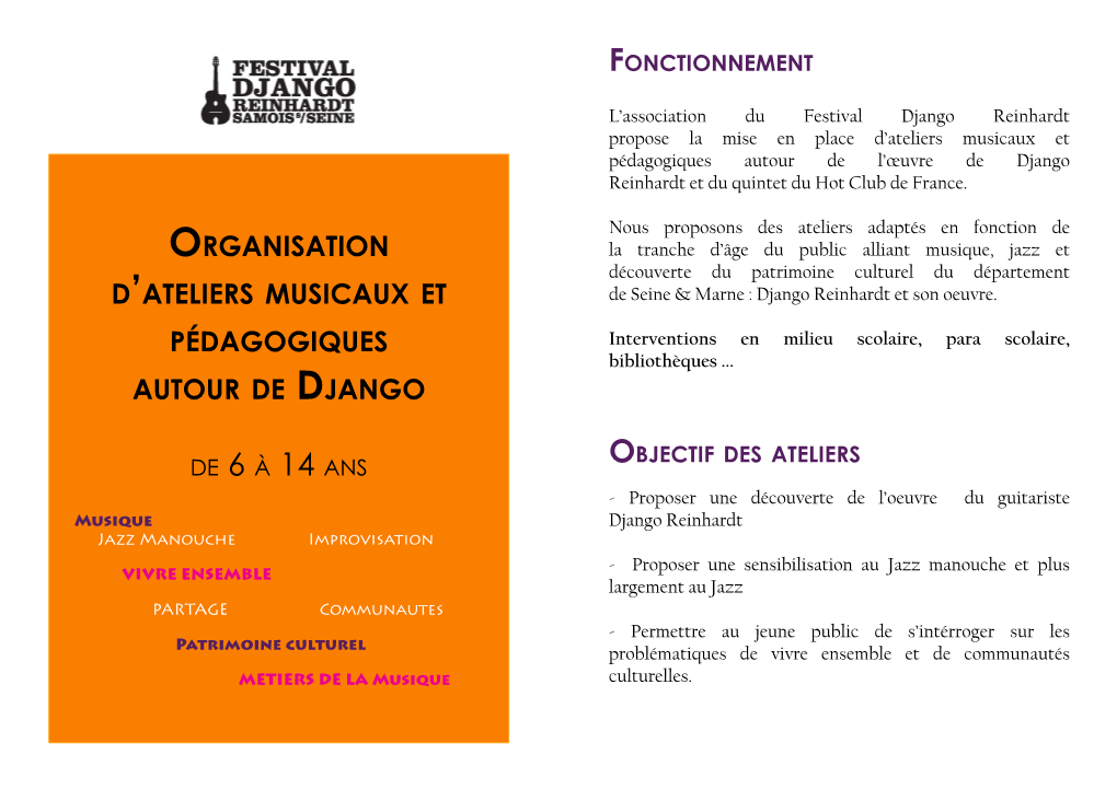 Organisation D'ateliers Musicaux Et Pédagogiques