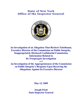 State of New York Office of the Inspector General an Investigation