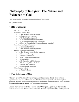 Philosophy of Religion: the Nature and Existence of God