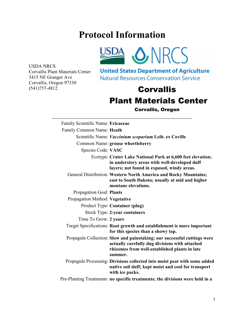 Propagation Protocol for Vegetative Production of Container Vaccinium Scoparium Leib