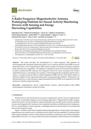 A Radio Frequency Magnetoelectric Antenna Prototyping Platform for Neural Activity Monitoring Devices with Sensing and Energy Harvesting Capabilities