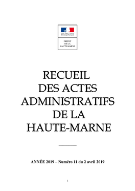 Recueil Des Actes Administratifs De La Haute-Marne