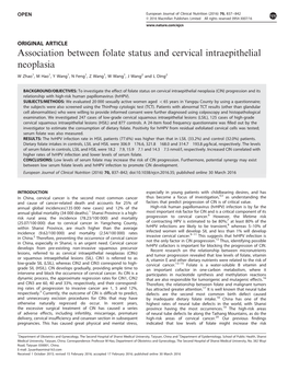 Association Between Folate Status and Cervical Intraepithelial Neoplasia
