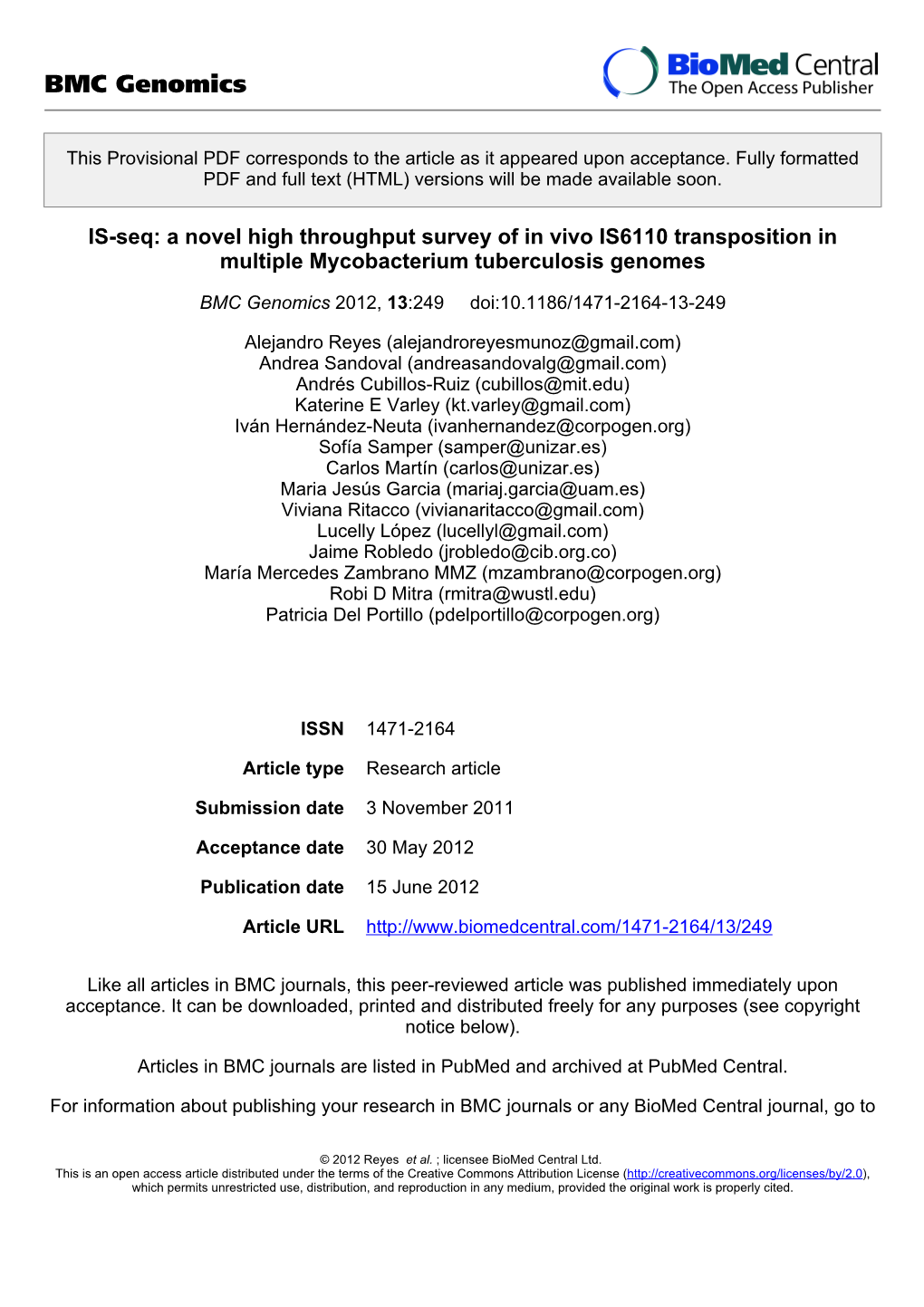 IS-Seq: a Novel High Throughput Survey of in Vivo IS6110 Transposition in Multiple Mycobacterium Tuberculosis Genomes