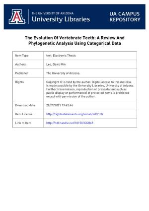 The Evolution of Vertebrate Teeth: a Review and Phylogenetic Analysis Using Categorical Data