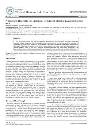 A Practical Heuristic for Dialogical Argument-Making in Applied Ethics