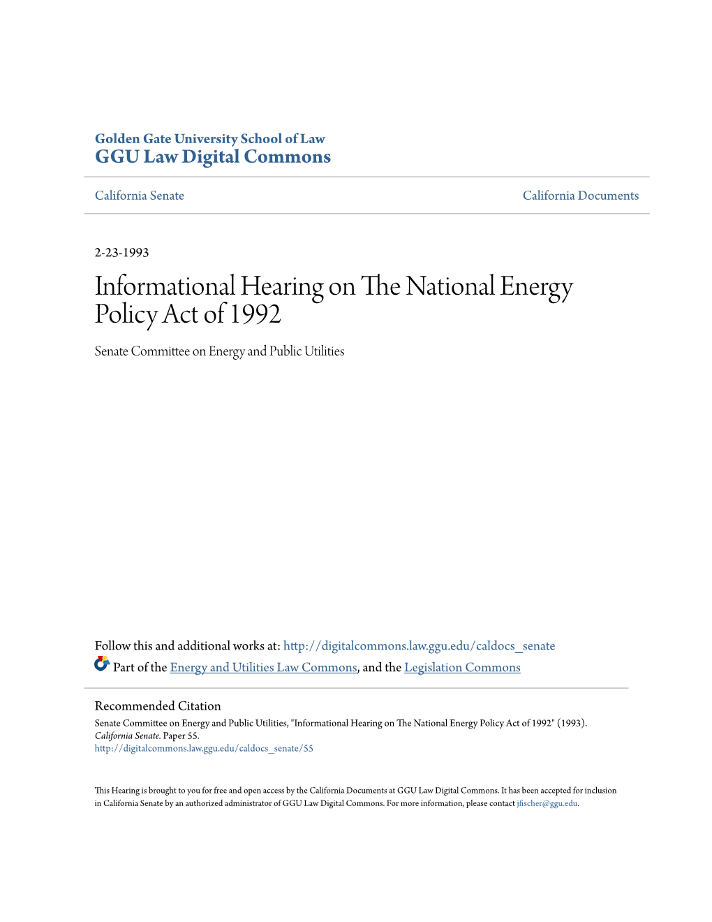 Informational Hearing on the National Energy Policy Act of 1992