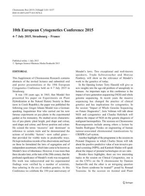 10Th European Cytogenetics Conference 2015 4–7 July 2015, Strasbourg – France