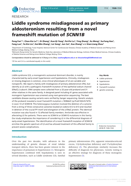 Liddle Syndrome Misdiagnosed As Primary Aldosteronism Resulting from a Novel Frameshift Mutation of SCNN1B