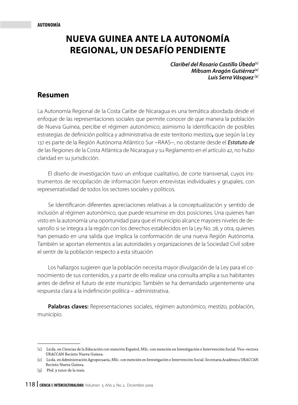 Nueva Guinea Ante La Autonomía Regional, Un Desafío Pendiente