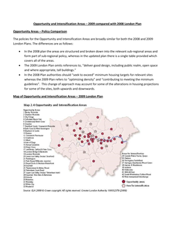 Opportunity and Intensification Areas – 2009 Compared with 2008 London Plan