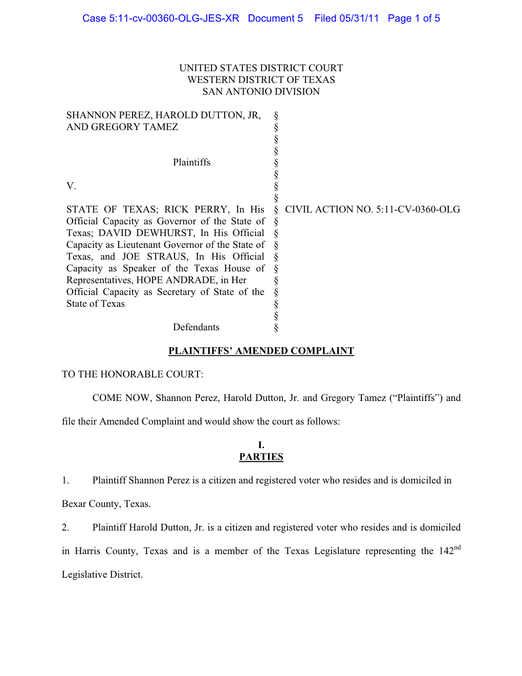 Plaintiffs' Amended Complaint