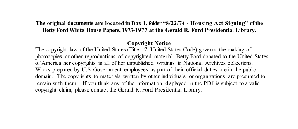 Housing Act Signing” of the Betty Ford White House Papers, 1973-1977 at the Gerald R