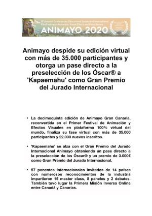 NP Más De 35.000 Participantes. Cierre Fase Virtual Animayo 2020