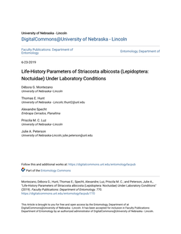 (Lepidoptera: Noctuidae) Under Laboratory Conditions