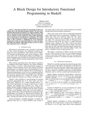 A Block Design for Introductory Functional Programming in Haskell