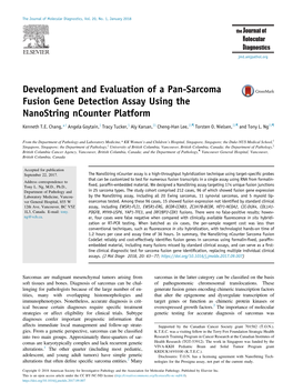 Development and Evaluation of a Pan-Sarcoma Fusion Gene Detection Assay Using the Nanostring Ncounter Platform