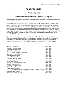 Parochial Boards and Parish Councils Finding Aid