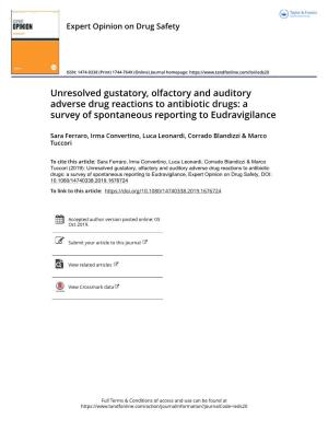 Unresolved Gustatory, Olfactory and Auditory Adverse Drug Reactions to Antibiotic Drugs: a Survey of Spontaneous Reporting to Eudravigilance