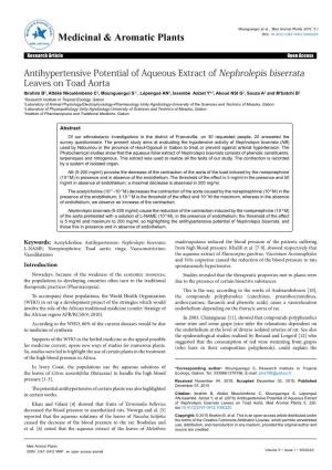 Antihypertensive Potential of Aqueous Extract of Nephrolepis Biserrata