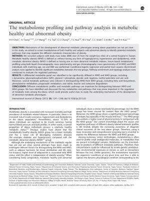 The Metabolome Profiling and Pathway Analysis in Metabolic