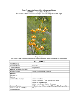 TAXONOMY Plant Family Species Scientific Name
