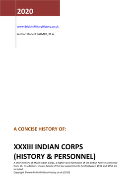XXXIII Indian Corps History & Personnel