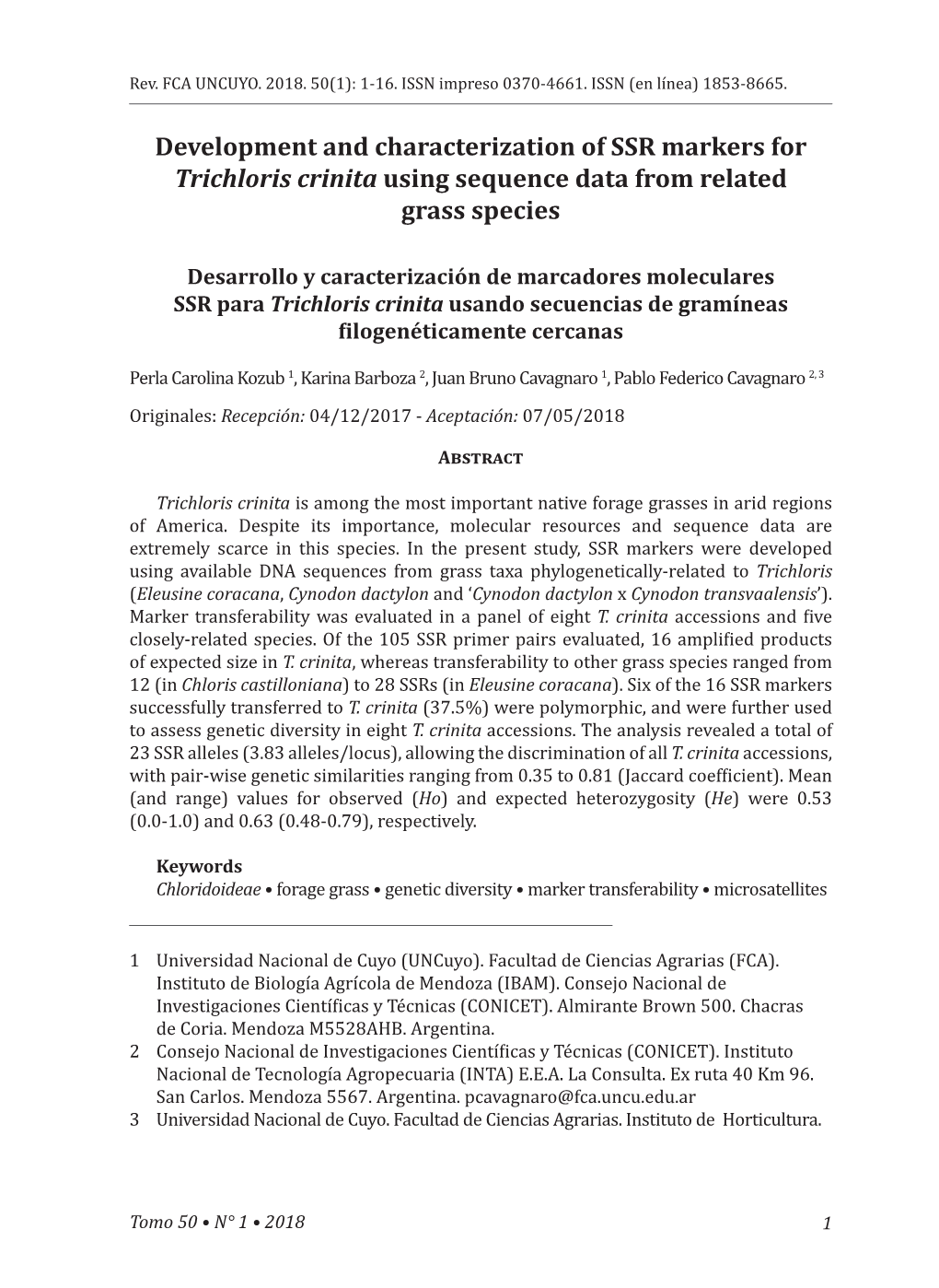 Development and Characterization of SSR Markers for Trichloris Crinita Using Sequence Data from Related Grass Species