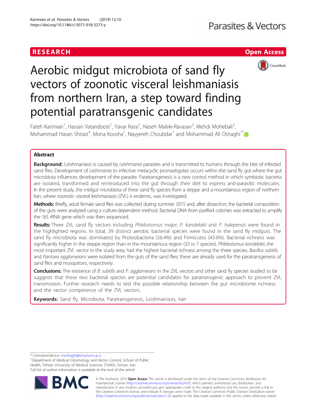 Aerobic Midgut Microbiota of Sand Fly Vectors of Zoonotic Visceral