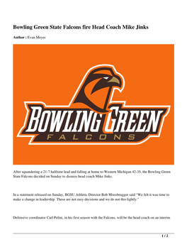 Bowling Green State Falcons Fire Head Coach Mike Jinks