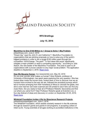 RFS Briefings July 15, 2016
