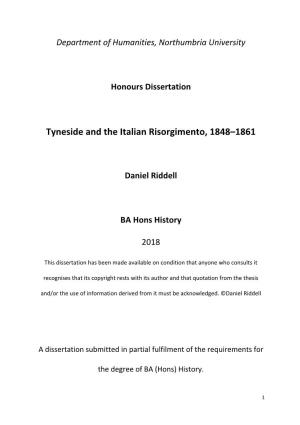 Tyneside and the Italian Risorgimento, 1848–1861